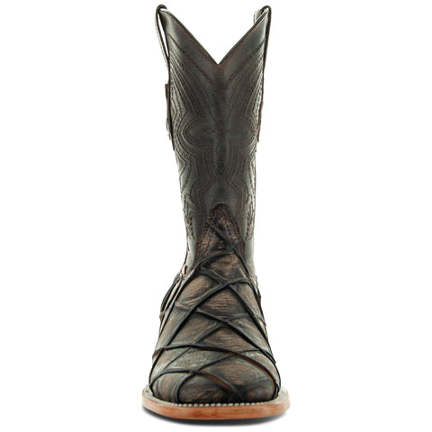 Soto Boots Mens Pirarucu Print Brown Cowboy Boots H50033 - Soto Boots