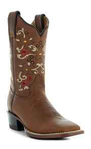 Soto Boots Tan Embroidered Floral Square Toe Cowgirl Boots M4006 - Soto Boots