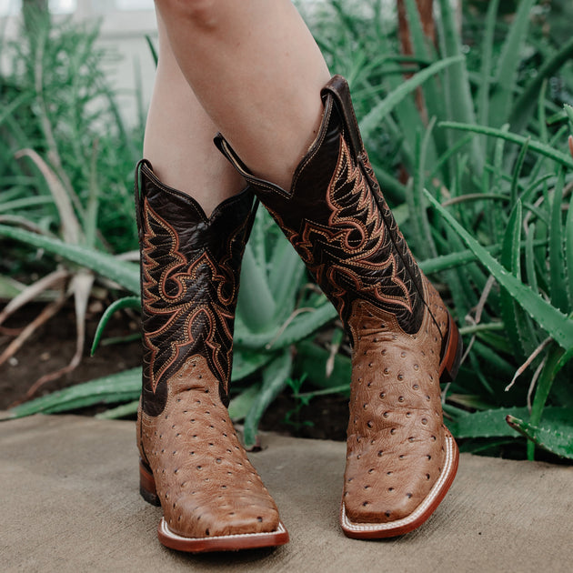 Ostrich Boots Square Boots Womens Soto Boots Women's Ostrich Print