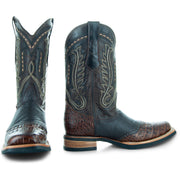 Soto Boots Men's Saddle Vamp Gator Belly Print Brown Cowboy Boots H50039 - Soto Boots