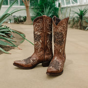 Tan Rose Inlayed Women's Cowgirl Boots (M50032) - Soto Boots