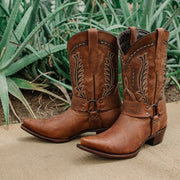 Women's Harness Boots | Brown Leather Harness Boots (M50039) - Soto Boots
