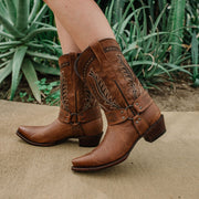 Women's Harness Boots | Brown Leather Harness Boots (M50039) - Soto Boots