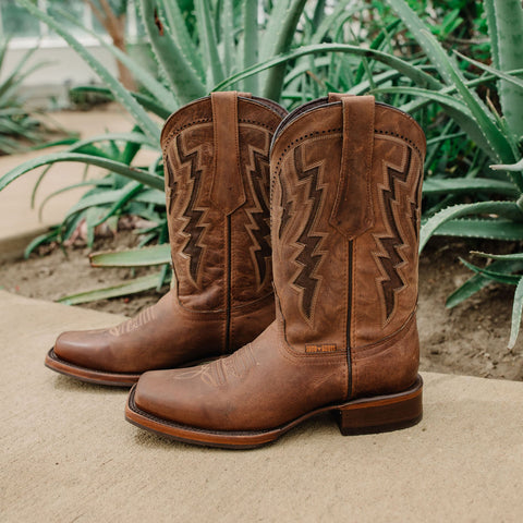 Soto Boots Mens Classic West Tan Broad Square Toe Cowboy Boots, Genuine  Leather Men's Cowboy Boots, Tan Western Boots For Men H50056 : 