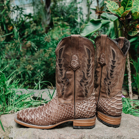 Soto Boots Mens Tan Python Print Boots H50032 - Soto Boots