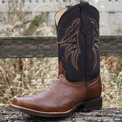 Square Toe Leather Sole Cowboy Boots H4002 - Soto Boots