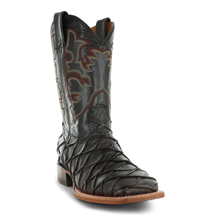 Soto Boots Men's Pirarucu Print Square Toe Cowboy Boots Brown H4022 ...