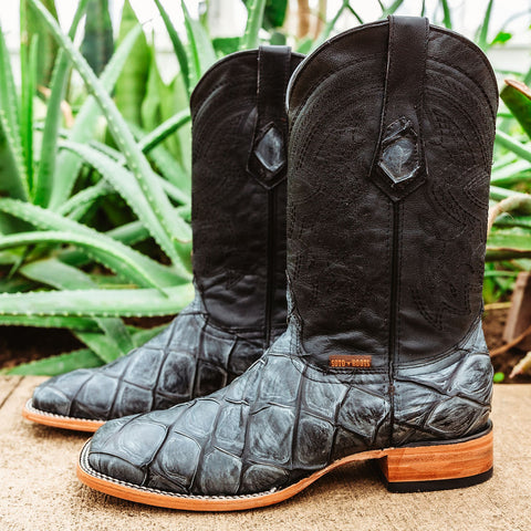 Soto Boots Mens Pirarucu Print Black Cowboy Boots H50033 - Soto Boots