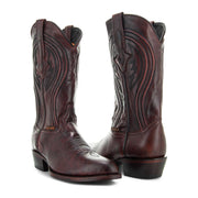 Soto Boots Mens Black Cherry Leather Dress Round Toe Cowboy Boots H50044 - Soto Boots