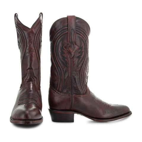 Soto Boots Mens Black Cherry Leather Dress Round Toe Cowboy Boots H50044 - Soto Boots