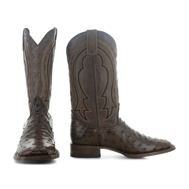 Soto Boots Men's Genuine Full Quill Ostrich Skin Square Toe Cowboy ...