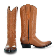 Cowboy Dress Boots | Mens Classic Round-Toe Boots (H7001-Tan) - Soto Boots