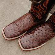 Soto Boots Men's Ostrich Print Square Toe Cowboy Boots H8001-Brown - Soto Boots