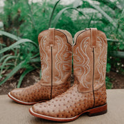 Soto Boots Men's Ostrich Print Square Toe Cowboy Boots H8001-Tan - Soto Boots