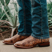 Soto Boots Men's Brown Python Print Square Toe Cowboy Boots H8004 - Soto Boots