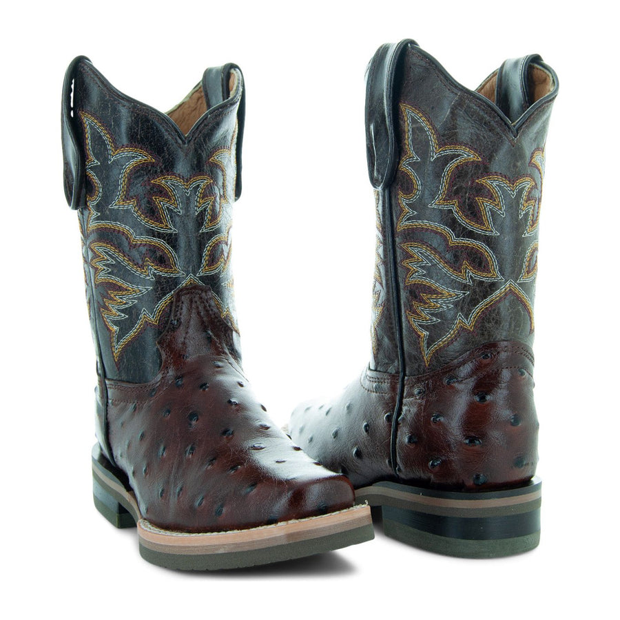 Soto Boots Kids Cognac Ostrich Print Cowboy Boots K4006 | Soto Boots