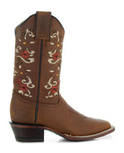 Soto Boots Tan Embroidered Floral Square Toe Cowgirl Boots M4006 - Soto Boots