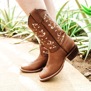 Soto Boots Tan Embroidered Floral Square Toe Cowgirl Boots M4006 - Soto Boots