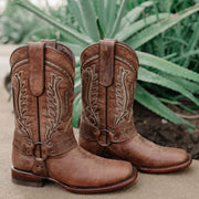 Harness Cowgirl Boots | Tan Leather Cowgirl Boots (M50038) - Soto Boots