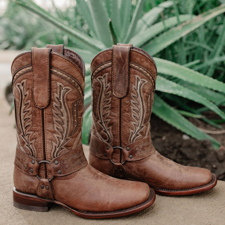 Harness Cowgirl Boots | Tan Leather Cowgirl Boots (M50038) - Soto Boots