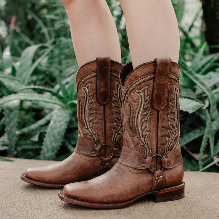 Harness Cowgirl Boots | Tan Leather Cowgirl Boots (M50038) - Soto Boots