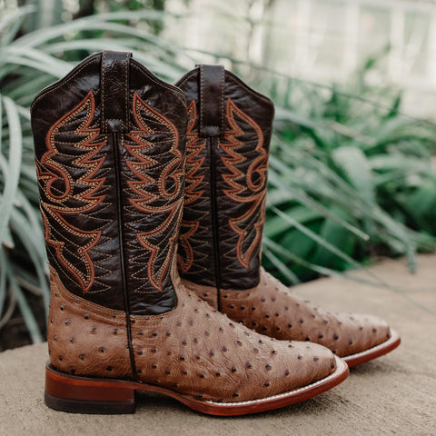 Soto Boots Women's Ostrich Print Cowgirl Boots M8002 Tan - Soto Boots