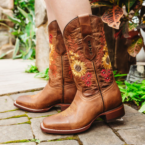 Soto Boots Women's Sunflower Embroidery Square Toe Cowgirl Boots M9005 - Soto Boots