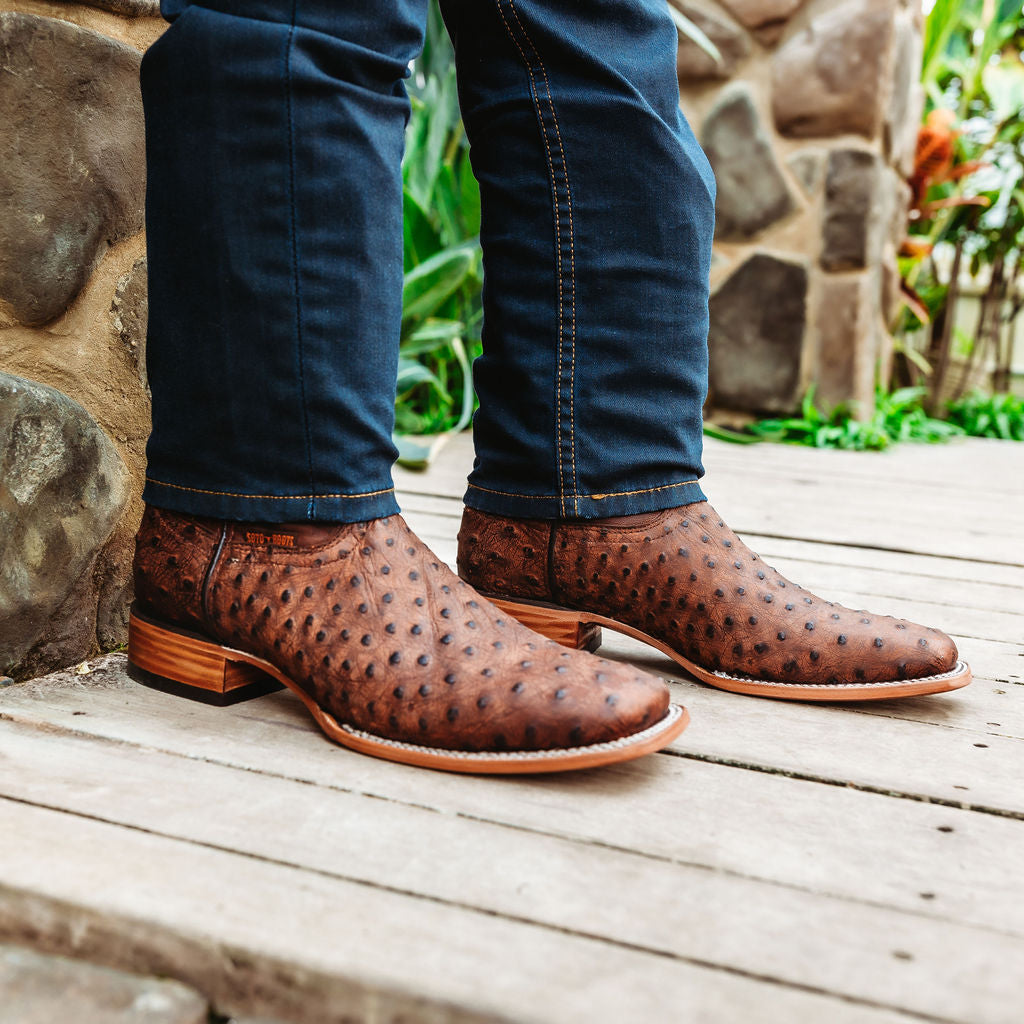 Mens Western Cowboy Boots Brown Alligator Ostrich Print Leather Botas