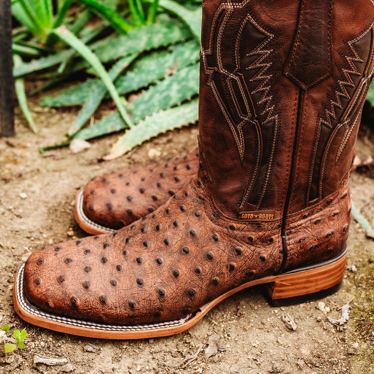 Soto Boots Mens Out of the Wild Cognac Ostrich Print Boots H50031 - Soto Boots