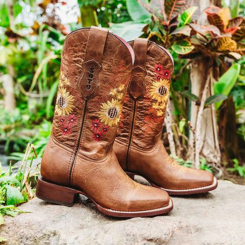 Soto Boots Women's Sunflower Embroidery Square Toe Cowgirl Boots M9005 - Soto Boots