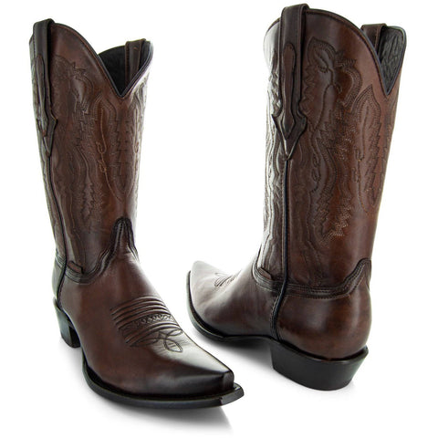 Men's Snip Toe Cowboy Boots Burnished Brown (H50030) - Soto Boots