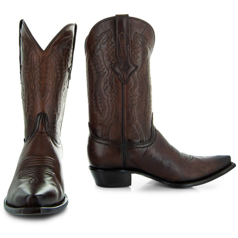 Men's Snip Toe Cowboy Boots Burnished Brown (H50030) - Soto Boots