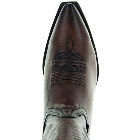 Men's Snip Toe Cowboy Boots Burnished Brown (H50030) - Soto Boots