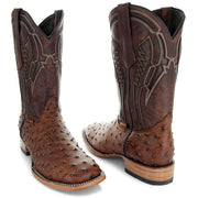 Soto Boots Mens Out of the Wild Cognac Ostrich Print Boots H50031 - Soto Boots