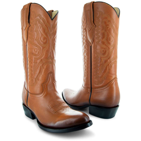 Cowboy Dress Boots | Mens Classic Round-Toe Boots (H7001-Tan) - Soto Boots