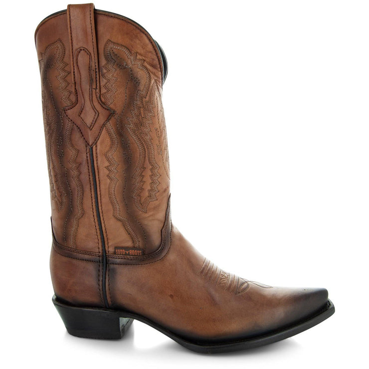 Men's Snip Toe Cowboy Boots Tan (H50030) | Soto Boots - Soto Boots