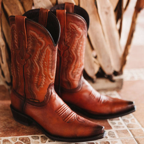 Men's Snip Toe Cowboy Boots Tan (H50030) | Soto Boots - Soto Boots