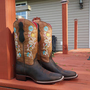 Vaquera Cowgirl Boots | Women's Broad Square Toe Floral Cowgirl Boots (M9004) - Soto Boots
