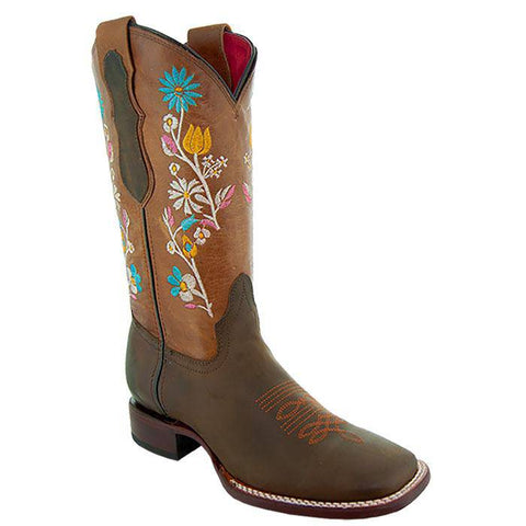 Vaquera Cowgirl Boots | Women's Broad Square Toe Floral Cowgirl Boots (M9004) - Soto Boots