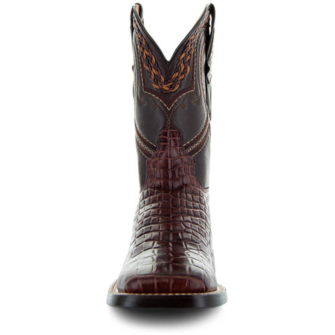 Caiman Hornback Print Cowboy Boots | Men's Square Toe Boots (H7005) - Soto Boots
