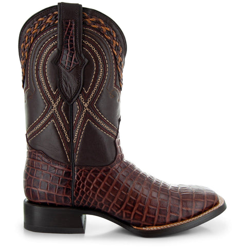Caiman Hornback Print Cowboy Boots | Men's Square Toe Boots (H7005) - Soto Boots