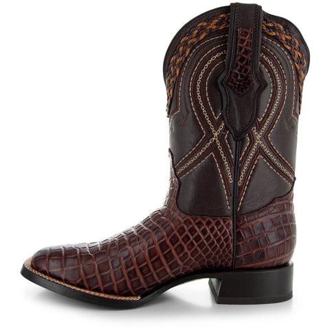Caiman Hornback Print Cowboy Boots | Men's Square Toe Boots (H7005) - Soto Boots