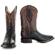 Caiman Hornback Print Cowboy Boots | Men's Square Toe Boots (H7005) - Soto Boots