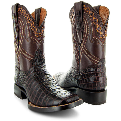 Caiman Hornback Print Cowboy Boots | Men's Square Toe Boots (H7005) - Soto Boots