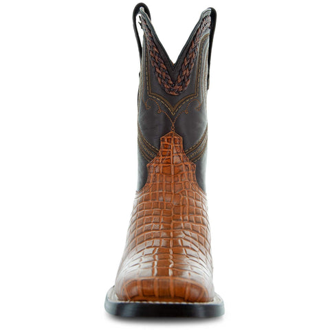 Caiman Hornback Print Cowboy Boots | Men's Square Toe Boots (H7005) - Soto Boots