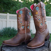 Daisy Women's Embroidery Square Toe Floral Cowgirl Boots (M9001) - Soto Boots