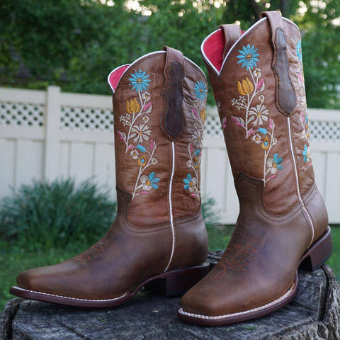 Daisy Women's Embroidery Square Toe Floral Cowgirl Boots (M9001) - Soto Boots