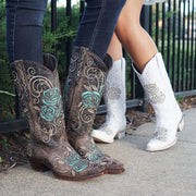 White Rose Inlayed Women's Cowgirl Boots (M50032) - Soto Boots