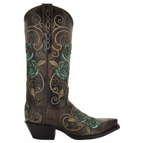 Turquoise Rose Inlayed Women's Cowgirl Boots (M50032) - Soto Boots