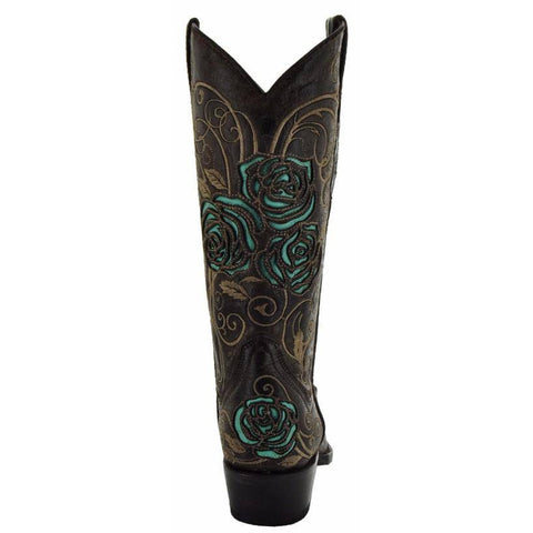 Turquoise Rose Inlayed Women's Cowgirl Boots (M50032) - Soto Boots